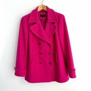 Talbots Fuchsia Wool Blend Double Breasted Peacoat - Barbiecore Jacket